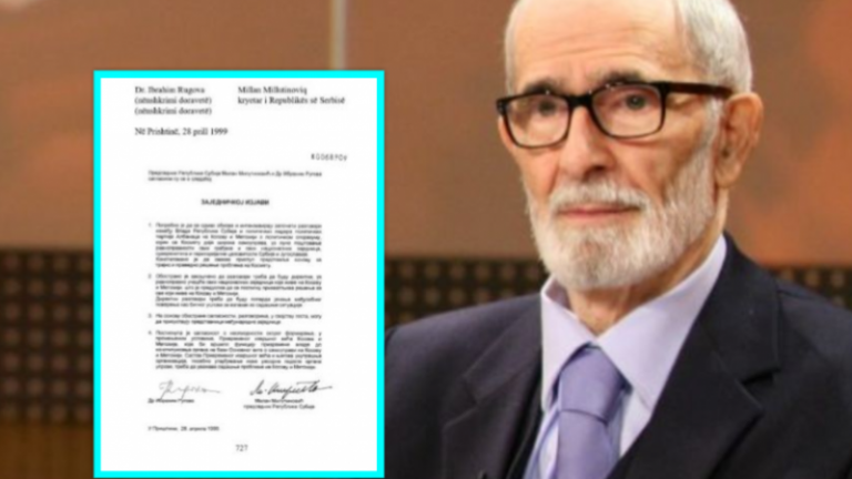 Rexhep Qosja publikon dëshmi kur Rugova tradhtoi Kosovën duke nënshkruar një marrëveshje me Millutinovicin