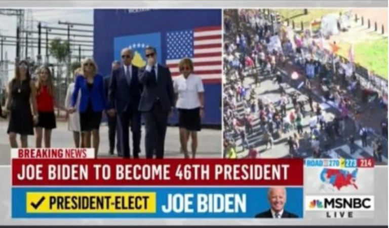 MSNBC raporton për fitoren e Bidenit me fotografi të tij nga Kosova