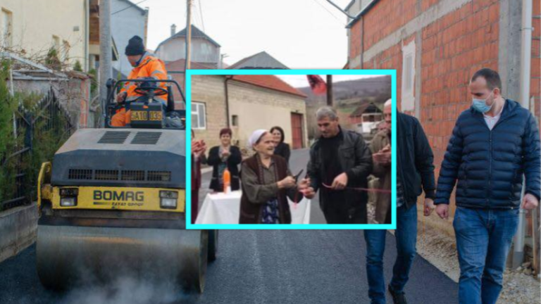 Respekt i veçantë në Kamenicë: Gjyshja prenë shiritin e rrugës së re të asfaltuar, jo politikanët