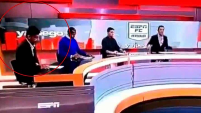 Panik në studio: Gazetarit i bie sipër ekrani gjigant