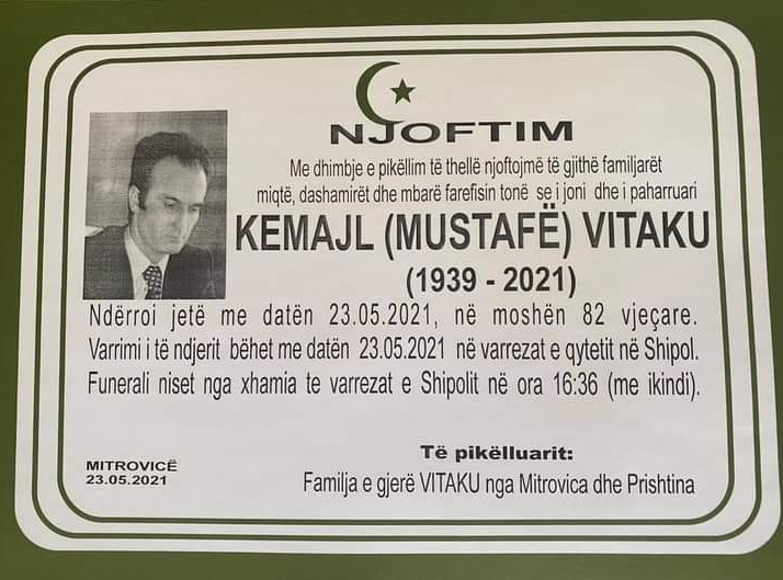 Vdes Kemajl Vitaku nga Mitrovica, ish-drejtor i Jugobankës
