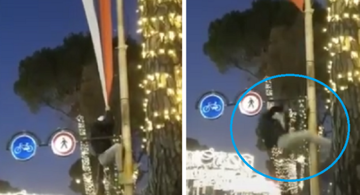 Shqiptari në stilin e ‘spidermani’, tenton ta largoj flamurin serb por e pëson keq